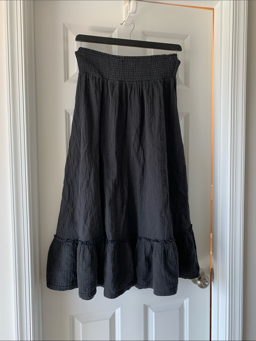 Quince Black Tiered Maxi Skirt with Smocked Waistband